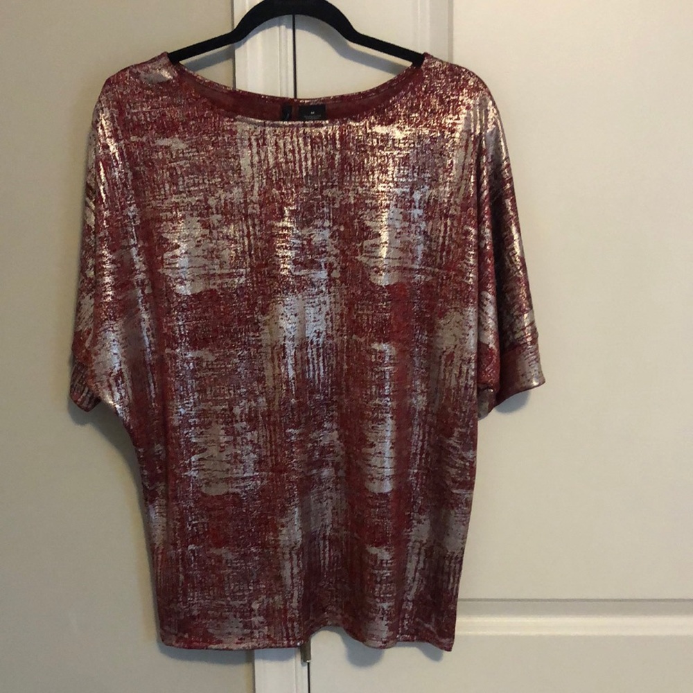 Red, black, and silver New Directions top. Women. Medium.